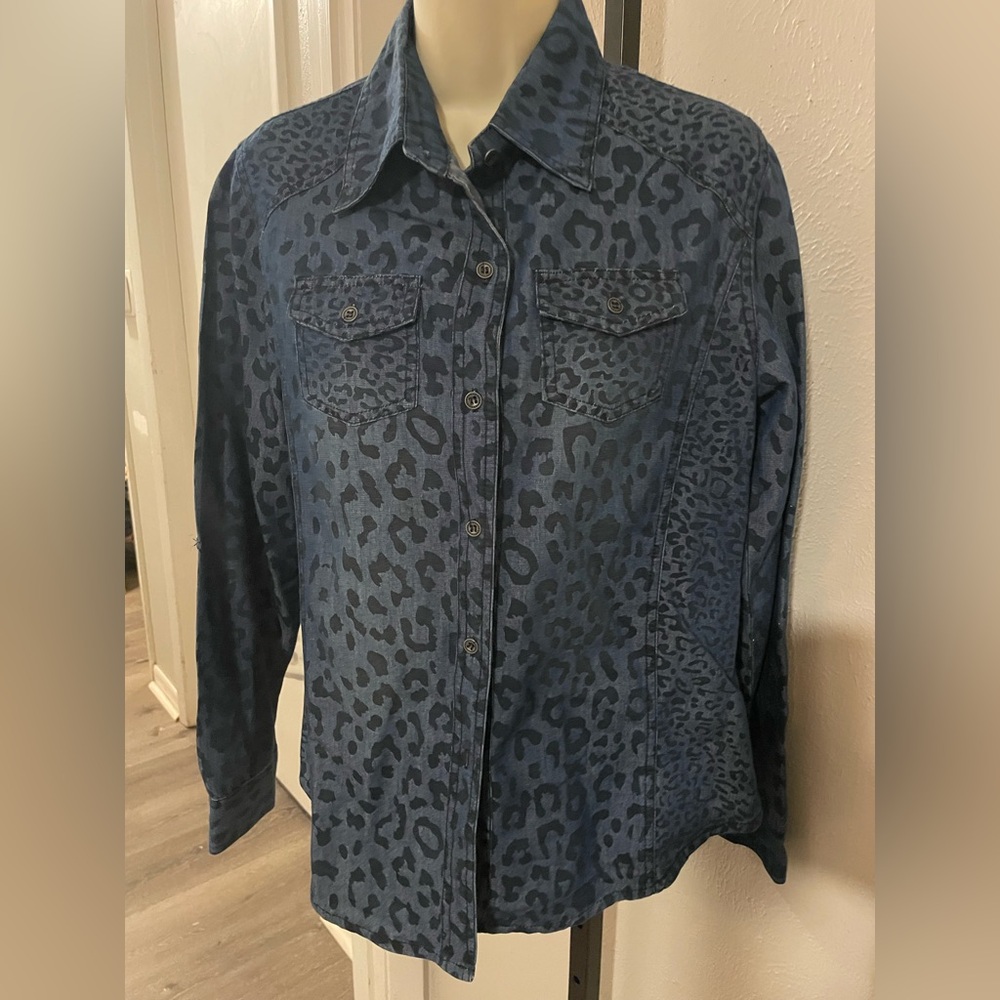 Leopard Print Denim Blouse